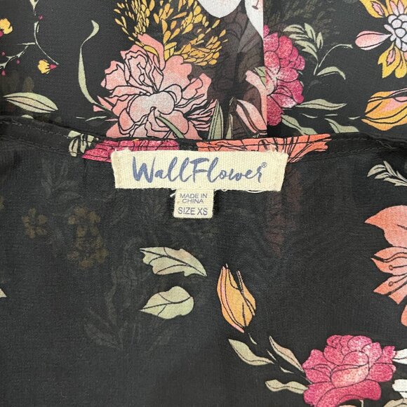 Wallflower Kimono XS Black Floral Open Front Lace Trim Beach Cover - Picture 5 of 7